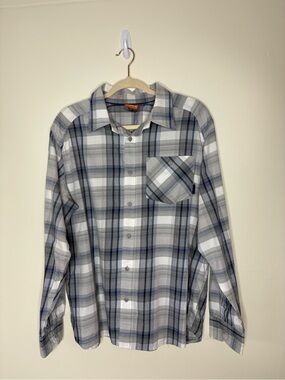 Mens Merrell plaid cotton button down shirt L